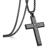 Rnivida Men's Cross Necklace with Lord's Prayer, Stainless Steel Christian Cross Pendant Necklace for Men