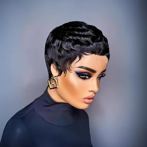 QiaQiaRing Pixie Cut Wig Human Hair for Black Women Glueless Short