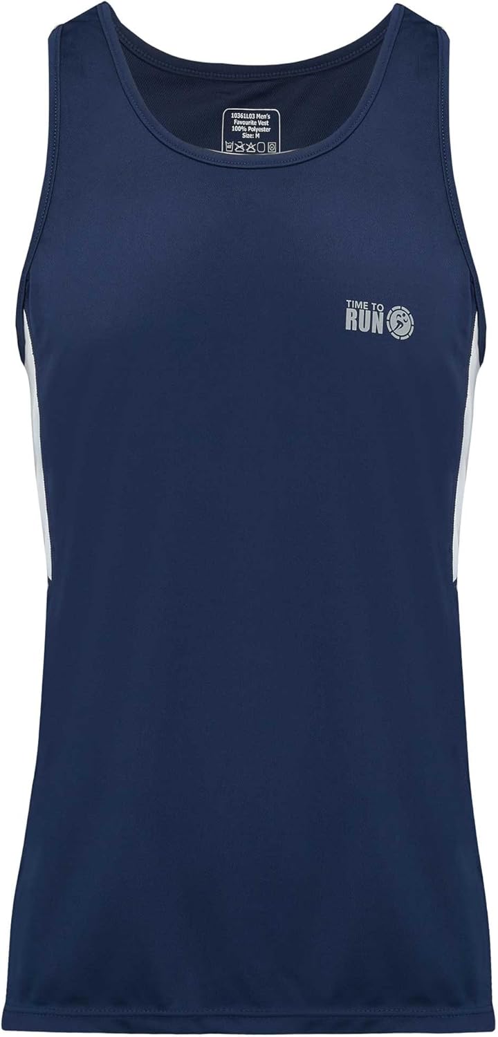 Time To Run Men's Favourite Running Gym Vest XX Large 44"46" Navy/White Amazon.co.uk Sports