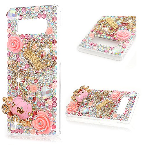 Note 8 Case, Mavis's Diary Clear Slim Fit Luxury 3D Handmade Bling Crystal Rhinestone Diamonds Sparkle Pink Pumpkin Cart Floral Crown Full Body Protective Hard PC Cover for Samsung Galaxy Note 8 - Thumbnail 6