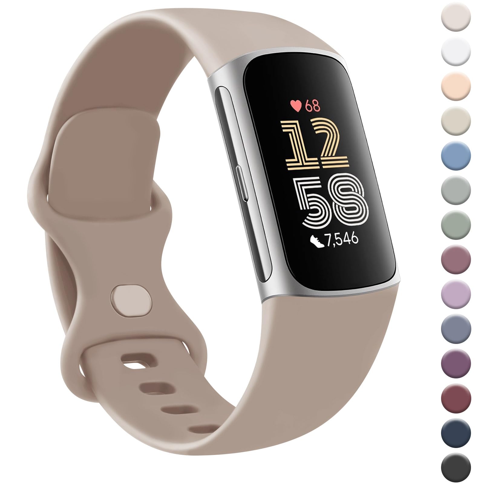 AK Strap for Fitbit Charge 6/5 - Silicone Sport Classic Soft Replacement Band for Women Men (Small, MilkTea)