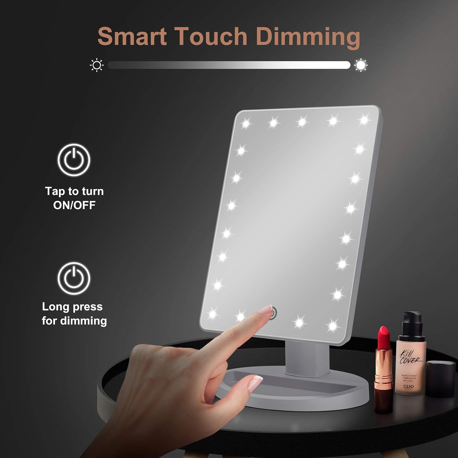 FASCINATE Makeup Vanity Mirror with Lights and Detachable 10X Magnification, 21 Led Lights Adjustable Dimming Touch Sensor - Image 3