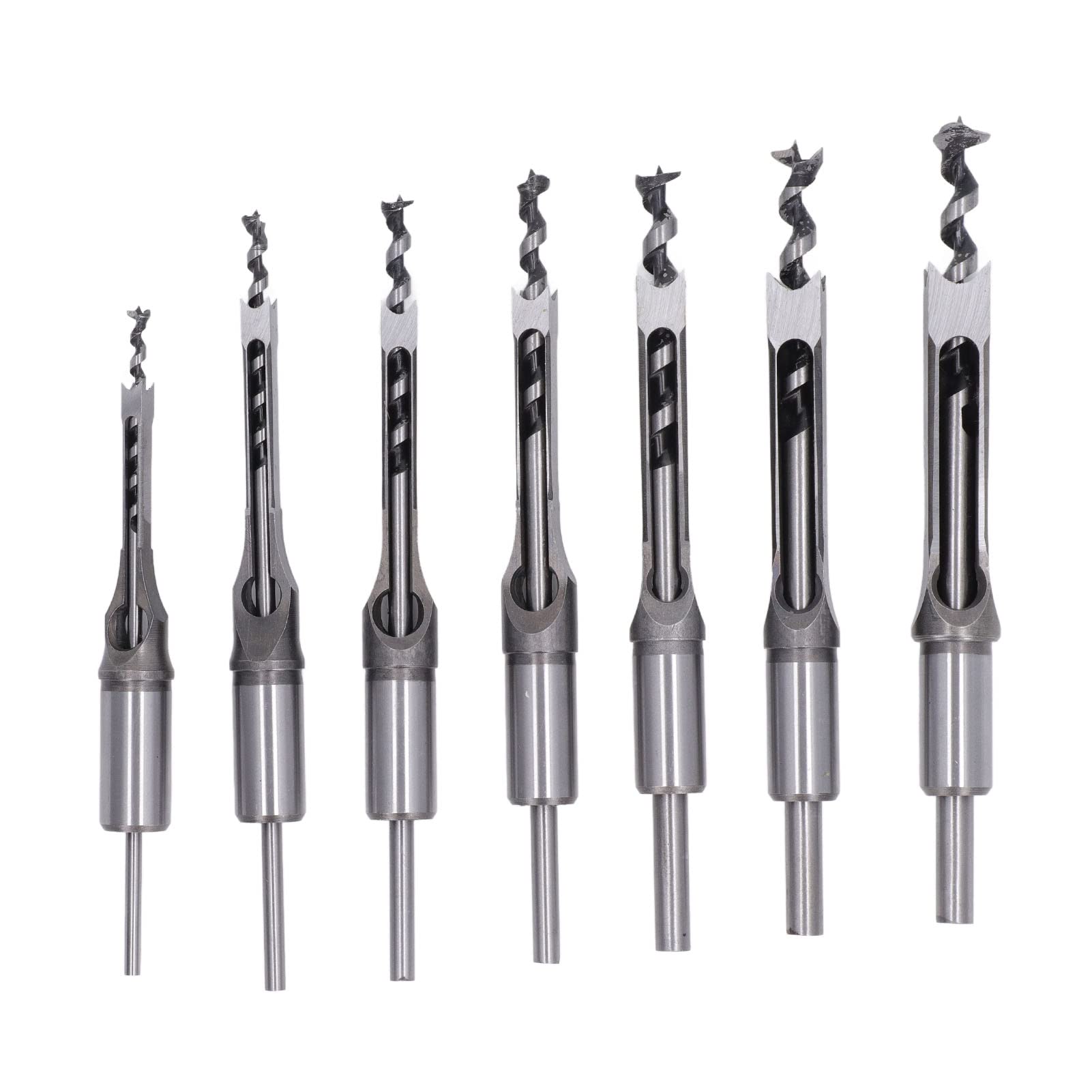 Nimomo 7Pcs Square Hole Drill Bit,Square Countersink Drill Bit Set Mortising Chisel Drill Bits HSS Woodworking Hole Saw Mortising Chisel Bits, 1/4, 5/16, 3/8, 2/5,1/2, 9/16, 5/8-Inch