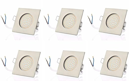 6 x SW-68N Sweet led® Flache LED Einbaustrahler ultra flach | 320 Lumen | 3.5W | 230V | Gehäuse Eckig, Chrom | Licht Warmweis