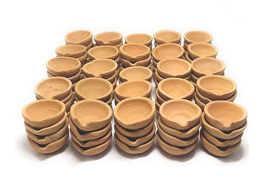Mphmi Diwali/Dipawali Hand Made Clay lamp-Deepak (Diyas)-Set of 50 Pieces with Diya Batti