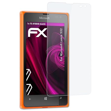 atFolix Glasfolie kompatibel mit Microsoft Lumia 532 Panzerfolie, 9H Hybrid-Glass FX Schutzpanzer Folie