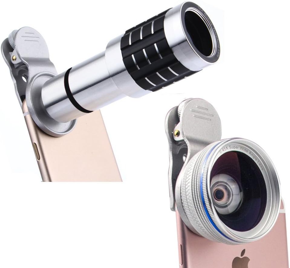 Youniker 3 in 1 Camera Lens Kit,12X Zoom Telephoto Lens+0.45X Wide Angle Lens+12.5X Macro Lens,Clip-on Cell Phone Camera Lens for iPhone 8/7/6 Plus,Samsung,Most Smartphones With Tripod (Silver)