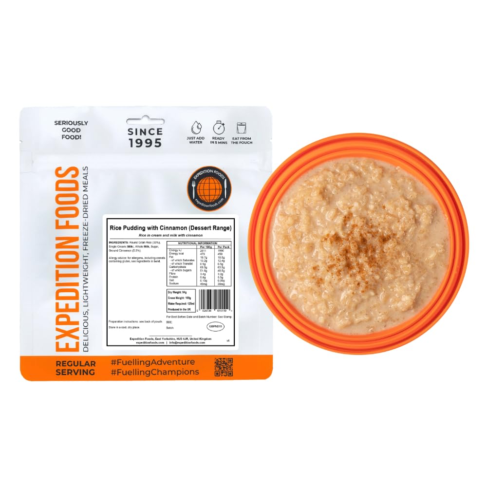 EXPEDITION FOODS Rice Pudding with Cinnamon (Breakfast/Dessert Range) | Freeze-Dried Camping & Hiking Food