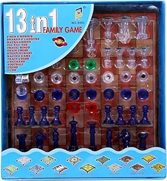 marji&anuvrutti Plastic Magnetic Chess, Ludo, Snakes and Ladders Board Game 13 in 1 Set - (Multi Color)