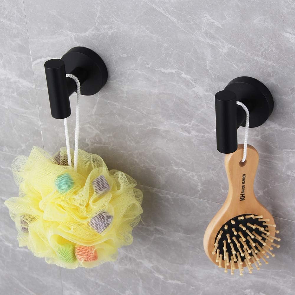 GERZWY Bathroom Matte Black Coat Hook SUS 304 Stainless Steel Single Towel/Robe Clothes Hook for Bath Kitchen Contemporary Hotel Style Wall Mounted 2 Pack AG1107B-BK - - 