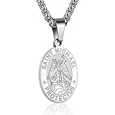 P. BLAKE Oval Saint Christopher/Michael/Joseph/Jude/Virgin Mary/Joseph/Francis/Patrick/Anthony/Benedict/Thomas Necklace for Men Women, Stainless Steel Catholic Patron Pendant with Chain 24 Inches