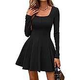 BTFBM Square Neck Dress for Women Casual Spring Long Sleeve Knit Pleated Elegant Classy 2026 Fall Cocktail Mini Dresses