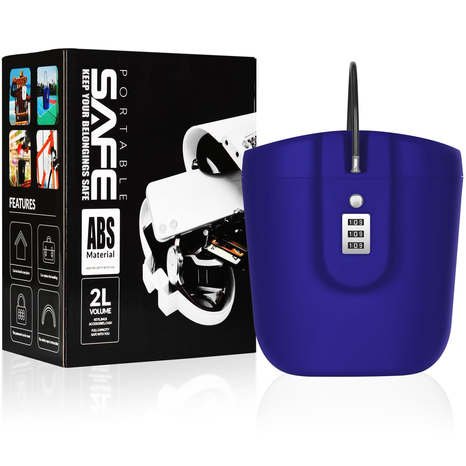 Portable Anti-Theft Lock Box, Portable Security Lock Bag, Mobile Travel Safe & Beach Safe with Numbers to Keep Your Valuables Temporarily Secure. (Blue)