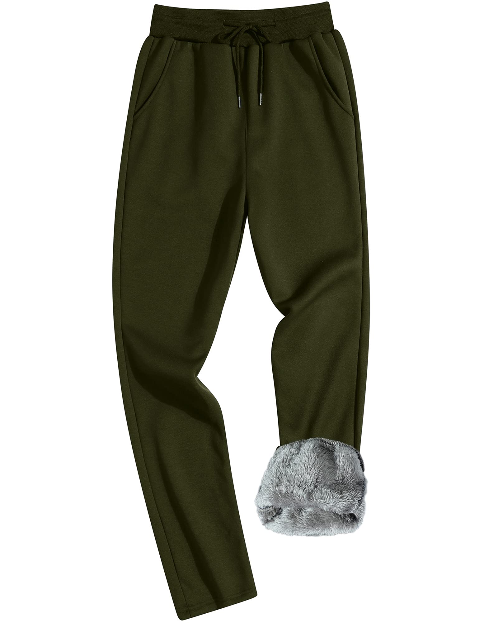 MACHLAB Men's Winter Fleece Joggers Pants Sherpa Lined Sweatpants Warm Thick Track Pants Army Green#JM07 L Image