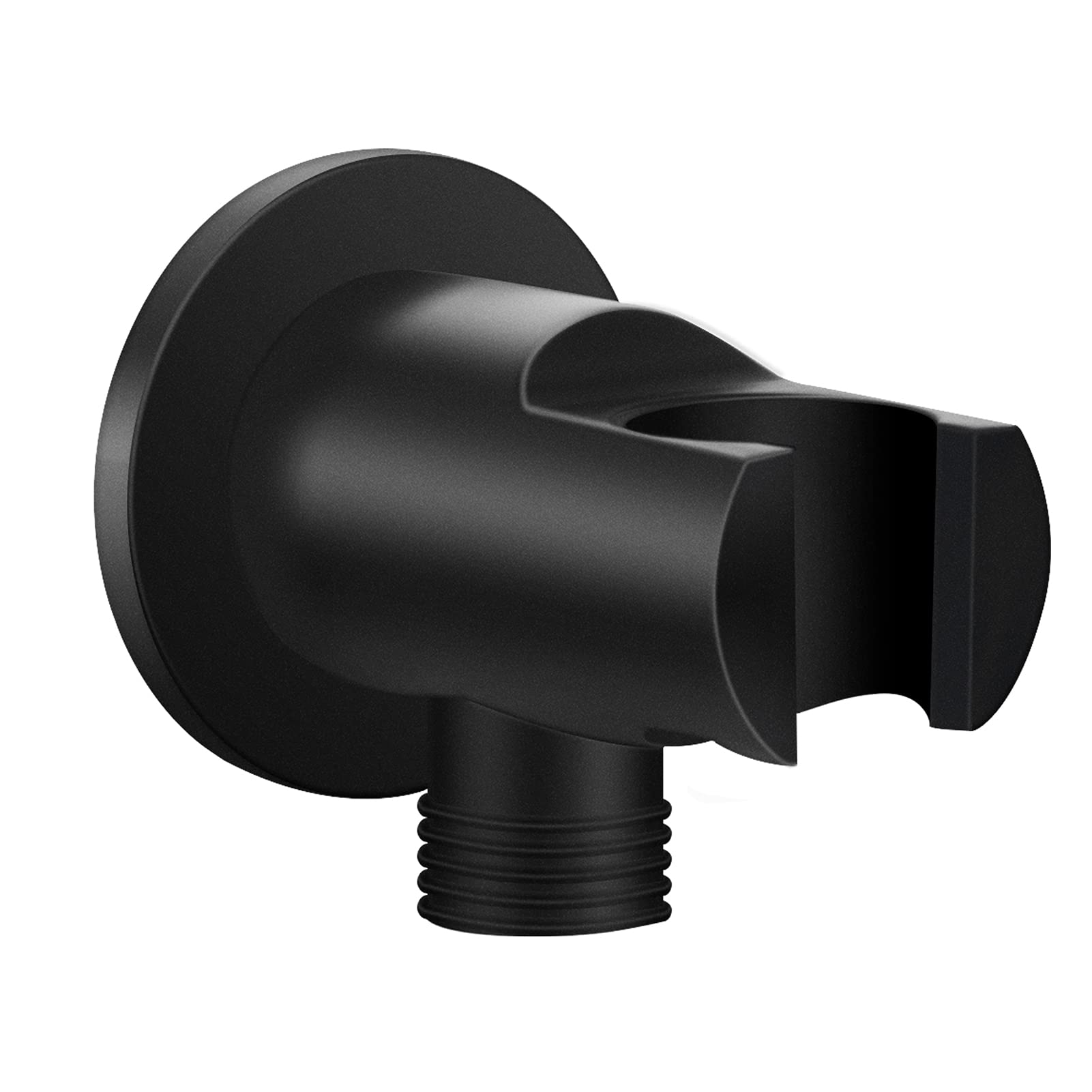 Keymark Wall Supply Elbow with Hand Shower Holder Matt Black, Brass 1/2″Shower Hose Connector, Round Wall Mount Drop Ell Union Water Outlet