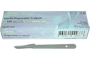 C & A SCIENTIFIC - PREMIERE Premiere 9420 Disposable Scalpels with #20 High Carbon Steel Blades, Plastic Handle, Sterile, Individually Foil-Wrapped, Box of 10 Pcs