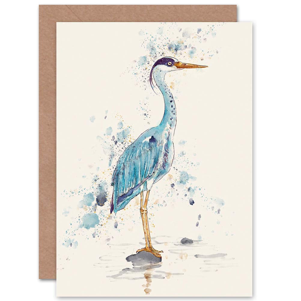 Wee Blue Coo Heron Watercolour Greetings Card Cp3219