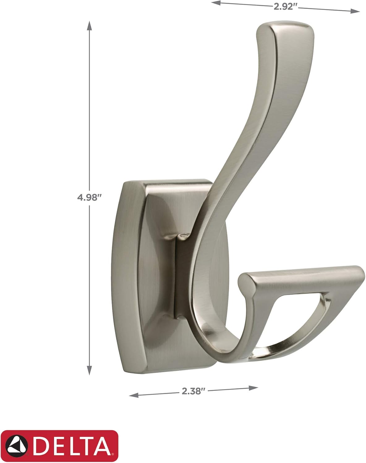 Delta Faucet Bathroom Accessories 135241 Dansant Double Towel Hook, SpotShield Brushed Nickel - Bath Towel Hooks - 