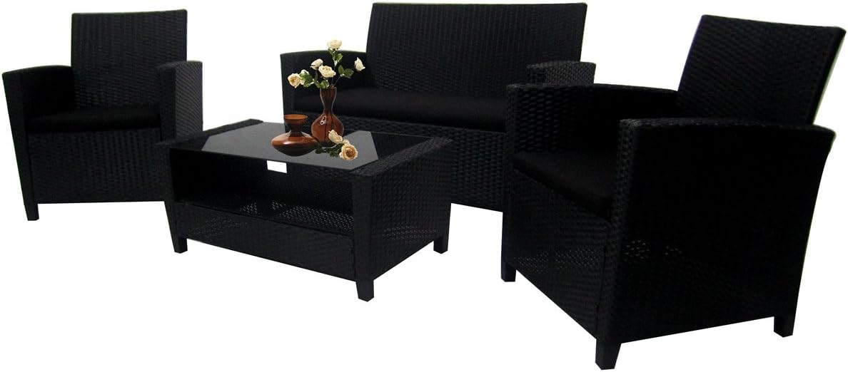 Hooseng Outdoor Indoor Furniture 4 Pieces Patio Rattan Wicker Sofa Set,Bla, Design-3