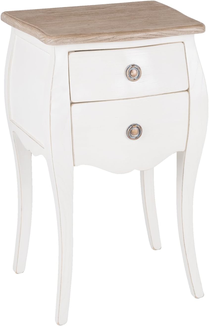Belssia Mesita de 2 Cajones, Roble, Blanco Lavado y Marrón Patinado