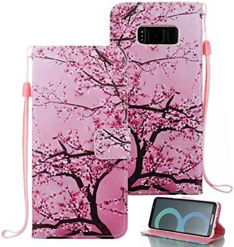 Etubby Galaxy S8 Case, S8 Case, Galaxy S8 Wallet Case, [Wallet Stand] PU Leather Wallet Flip Protective Case with Card Slots and Wrist Strap for Samsung Galaxy S8 (2017) - Sakura-F