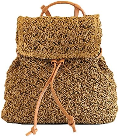 Beach Backpak Bohemian Handmade Woven with Drawstring for Women and Girls (Brown)