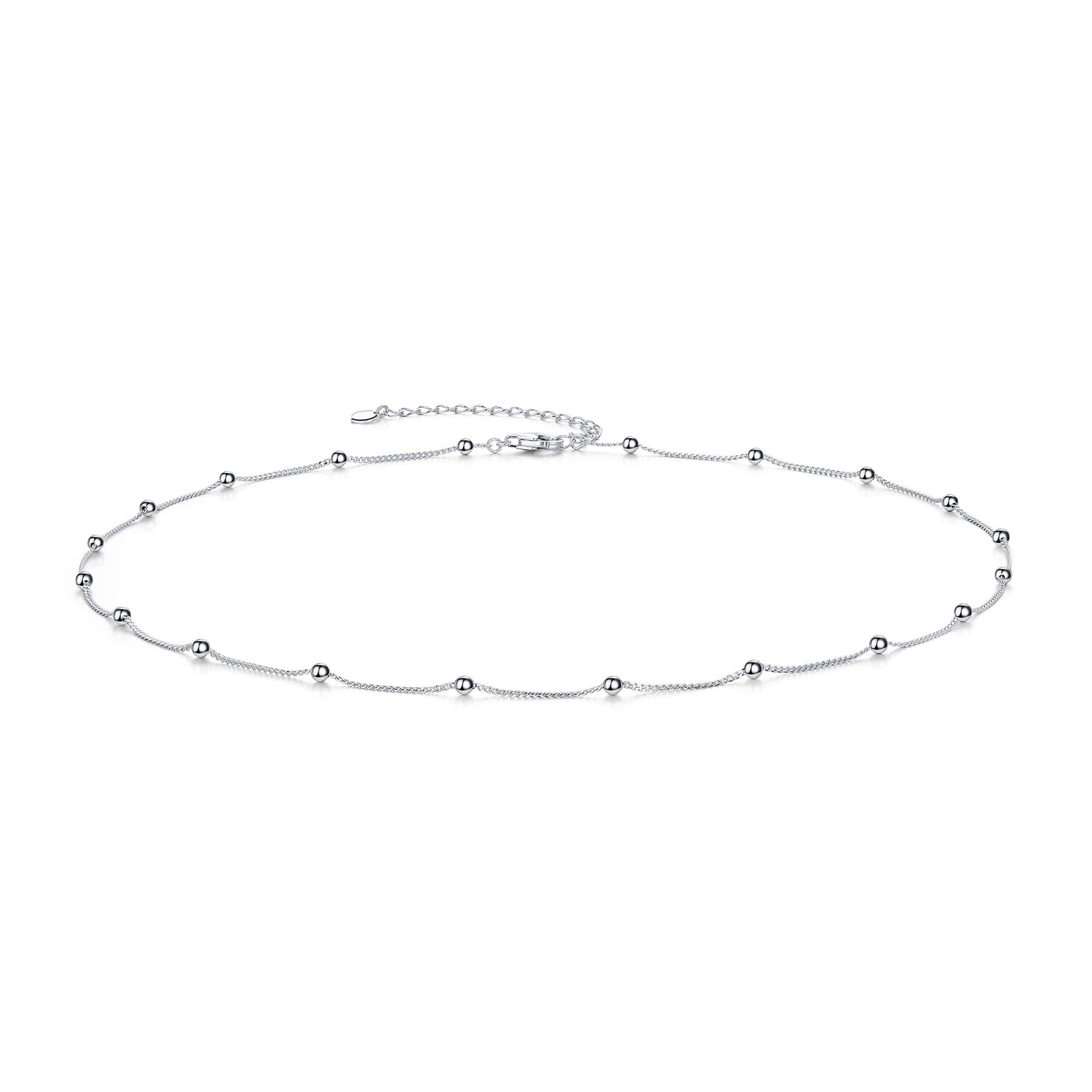 CERSLIMO Sterling Silver Necklace 16'' Ball Chain 925 Silver Choker Necklace for Women Girls Ladies Girlfriend Friend Mum Men Birthday Jewellry Gift