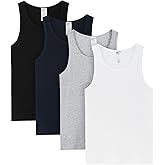 LAPASA Men's 100% Cotton Ribbed Tank Tops Ultra Soft Sleeveless Crewneck A-Shirts Basic Solid Undershirts Vests 4 Pack M35