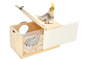 ShuRung Parrot Nesting Box Cockatiel Nesting Box Bird Breeding Box House Handcrafted Wooden Acrylic Transparent Bird Box with Detachable Wooden Board for Parakeets Cockatiel Budgie Conure Parrot L