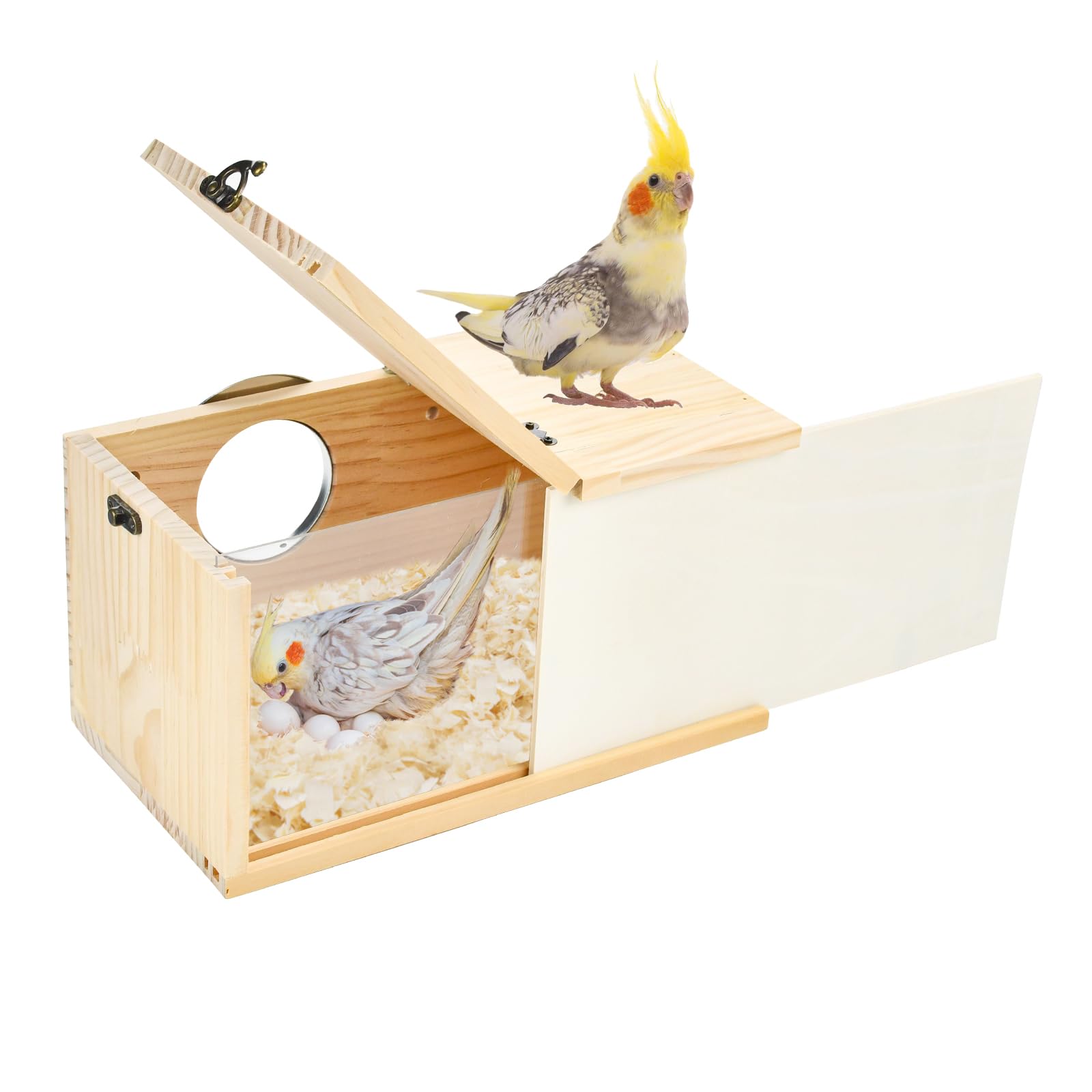Photo 1 of ShuRung Parrot Nesting Box Cockatiel Nesting Box Bird Breeding Box House Handcrafted Wooden Acrylic Transparent Bird Box with Detachable Wooden Board for Parakeets Cockatiel Budgie Conure Parrot L
