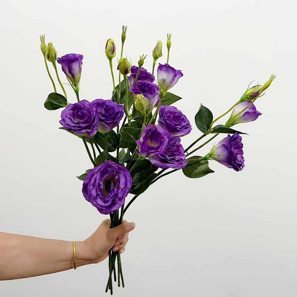 Photo 1 of Doment 5Pcs Artificial Silk Lisianthus Flower Stem 26In Fake Eustoma Lisianthus Flower Branches for DIY Wedding Party Home Decor (Dark Purple)
