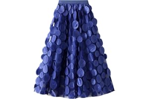 BOWANADACLES Women 's Tulle Midi Skirt 3D Dot Elastic Waist Mesh Tutu Skirt Solid Color Fairy A-line Skirt Party Clubwear