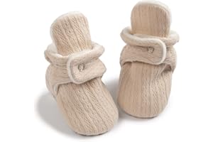 Babelvit Newborn Baby Boy Girl Soft Fleece Booties Stay On Infant Slippers Socks Shoe Non Skid Gripper Toddler First Walkers Winter Ankle Crib Shoes