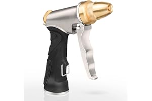 DRINCOSH Garden Hose Nozzle,Heavy Duty Metal High Pressure Water Hose Nozzle with 4 Spray Patterns Rotating for Outdoor Lawn & Garden Watering, Car & Pet Washing