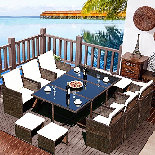 Tangkula Patio Dining Set 7 PCS Outdoor Garden Poolside Balcony Rattan
