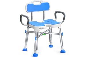 FULLOT Ergonomic H-Shaped Shower Chair for Elderly and Disabled, 500 lbs Heavy Duty, Adjustable Height, Blue Aluminum, EVA, Foam Shower Stool Seat