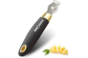 HAMOER Lemon Zester Tool with Channel Knife Citrus Twist Making Tool Ergonomic Curved Handle Gold-Black