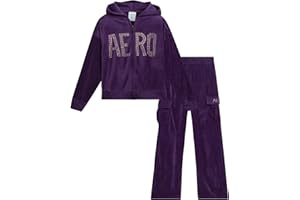AEROPOSTALE Girls Sweatsuit Set - 2 Piece Zip Up Hoodie Sweatshirt and Flare Cargo Pants Outfit - Girls Activewear Set (4-12)