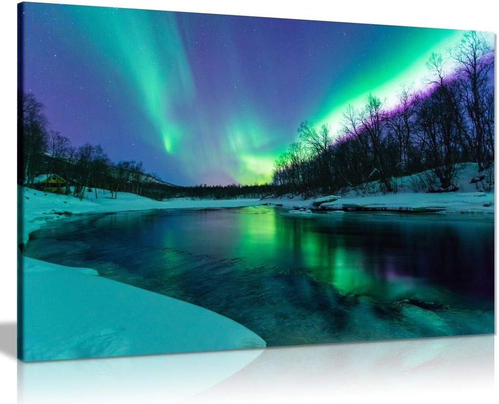 Amazon Com Winter River Northern Lights Aurelia Borealis Canvas
