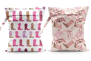 Sldpngo Pink Reusable Western Boots Pattern Wet Bag Waterproof Cloth Diaper Wet Dry Bag for Travel Beach Pool Daycare Soiled Toddler Items Yoga Gym - 2pcs
