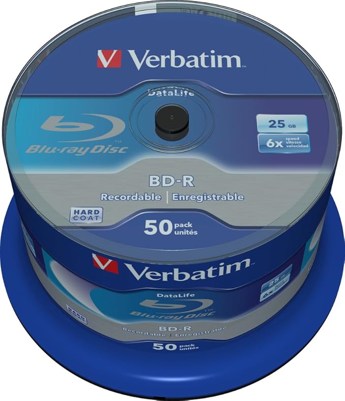 Verbatim 1x 50 BDR BluRay 25Gb 6X Speed DataLife No ID Cakebox