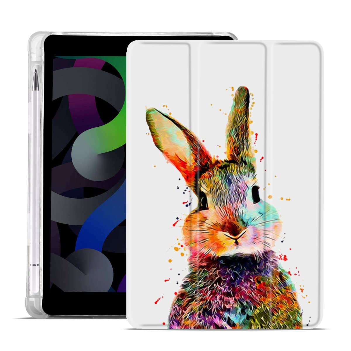 MAYCARI Cartoon Colorful Rabbit Case for iPad Pro 11 Inch 2021/2020/2018, Cute With Pencil Holder, Auto Sleep/Wake, Soft TPU Back Protective for Girls Women Men — image 1