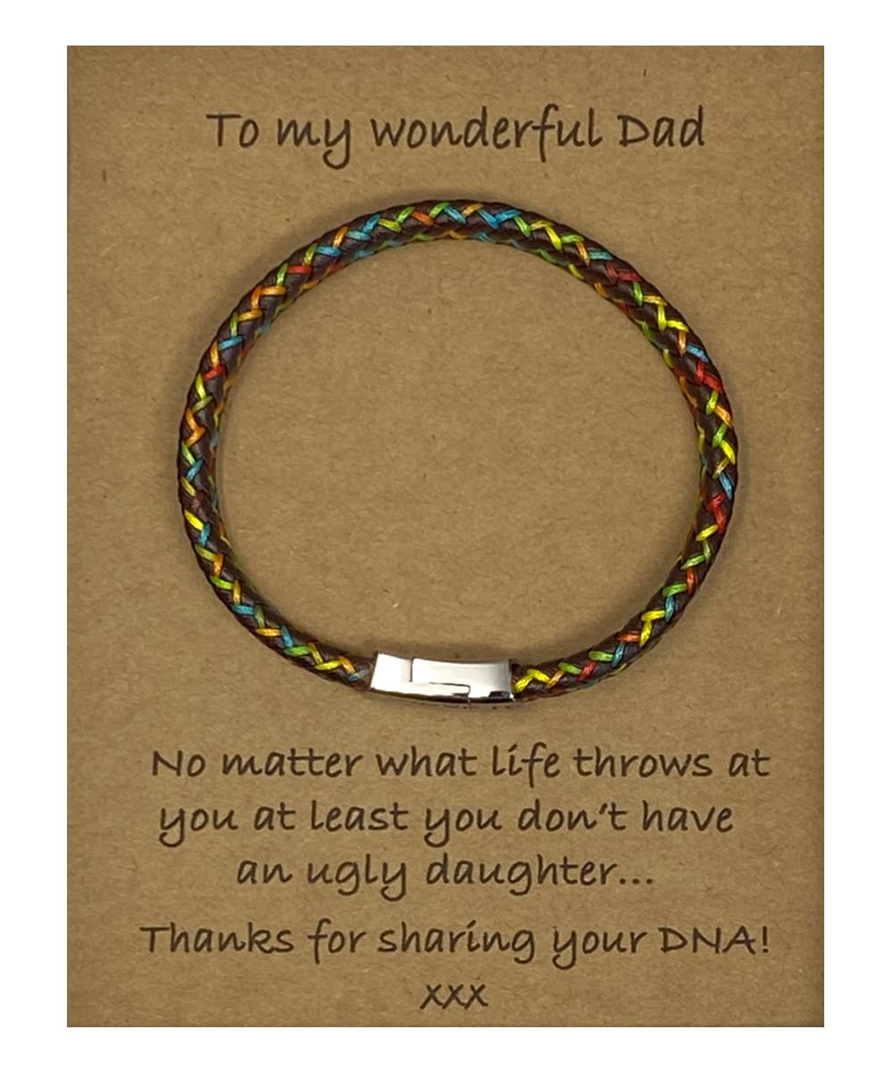Strictly Gifts Gift for Dad with funny message from Daughter and gift box Leather & Cotton weave Bracelet