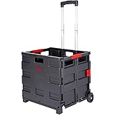 JJRING Folding Rolling Crate, Portable Utility Cart, Collapsible Handcart Shopping Trolley with Lid, Rolling Crate with Wheel
