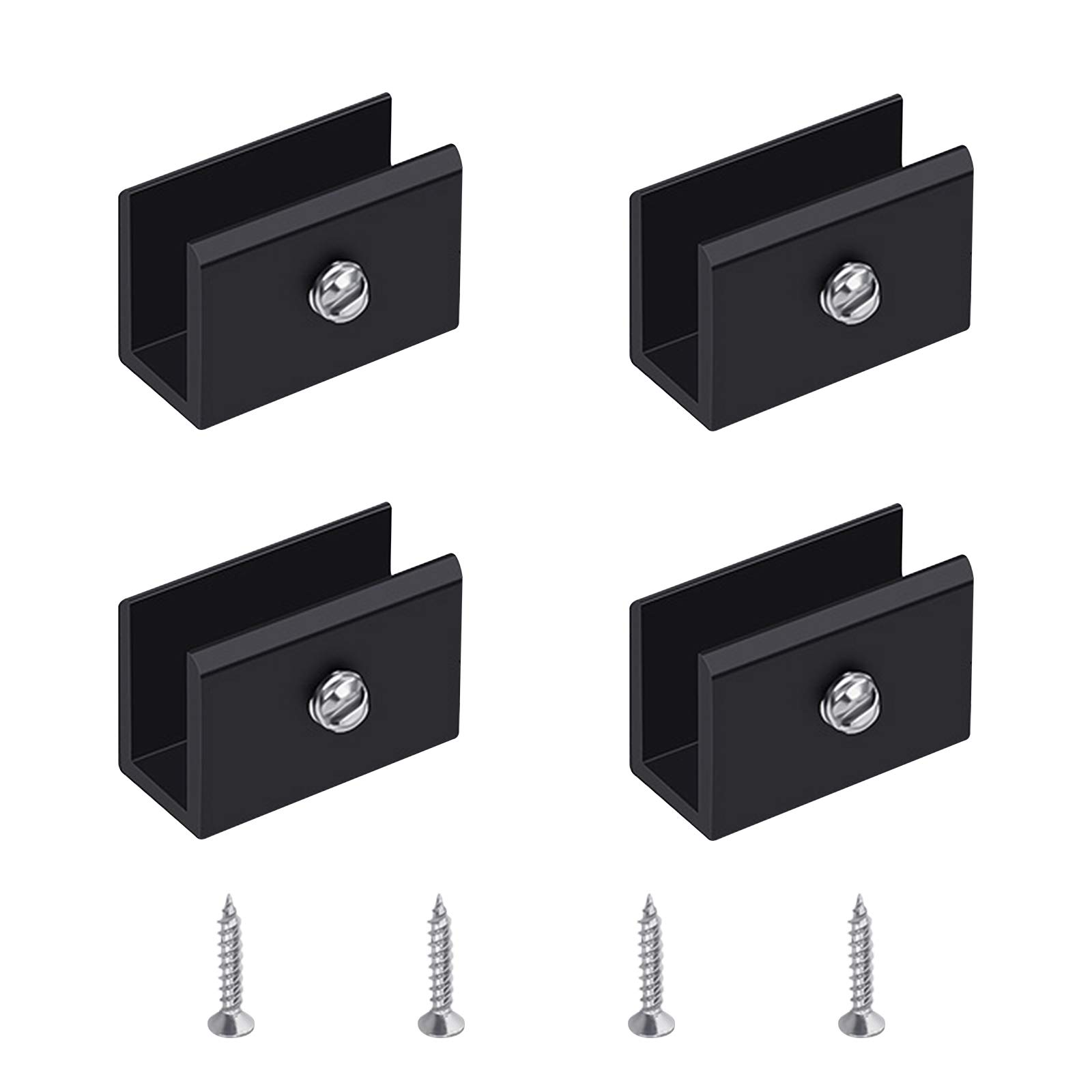 UFURMATE Glass Clips Clamps, 4Pcs Adjustable Rectangle Glass Shelf Brackets Aluminum Alloy Glass Clamps Wall Mounted Glass Holder Supports Mounting Brace for 6-8mm Thick Glass Shelves (Black)
