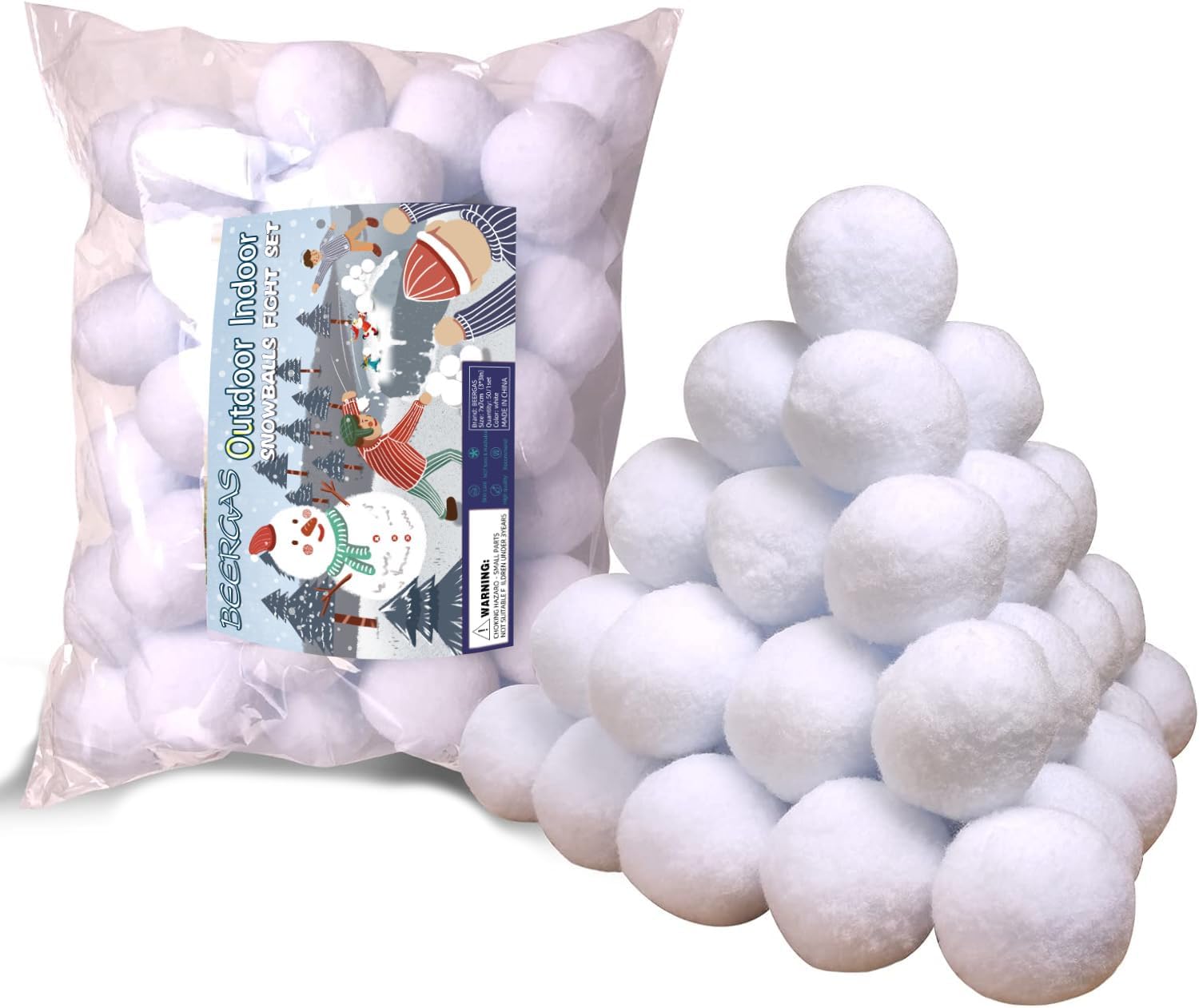 Artificial Snow - jinshang 50 Pack Indoor Snowball Fight 3 Inch Large Size Fake Snowball for Kids Snow Fight, Realistic Fake Snow Toys for Indoor Outdoor Snow Fight Toss Game Winter Games