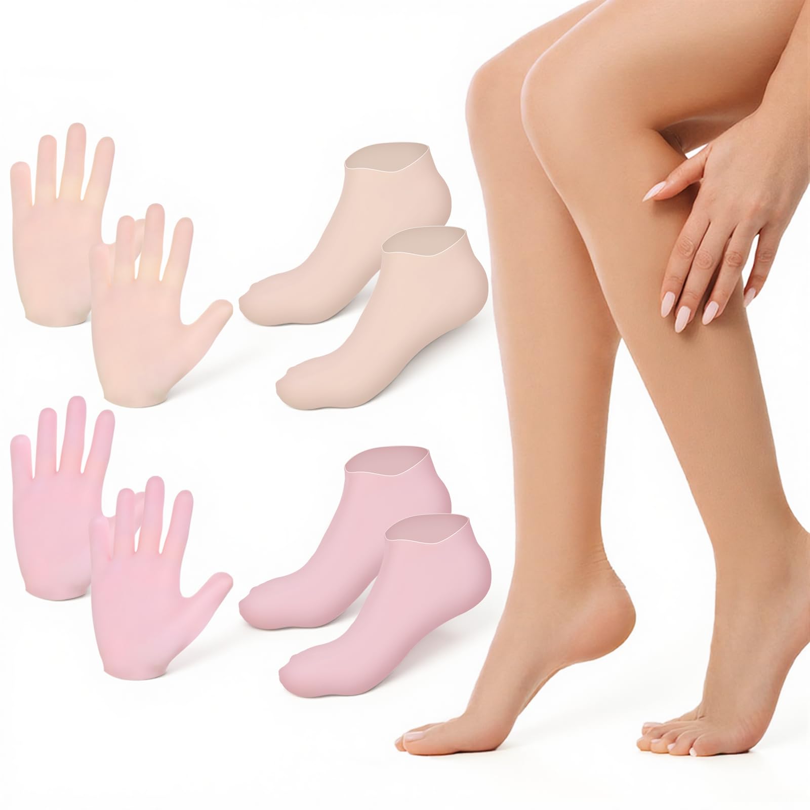 Photo 1 of 4 Pairs Silicone Glove Socks Set Silicones Moisturizing Socks Anti Slip Foot Spa Silicone Sock Soft Spa Pedicure Gel Sock for Dry Feet Hands Cracked Heels Rough Skin