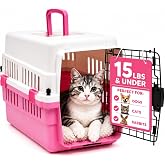 20-Inch Pink Hard Shell Pet Carrier for Small Dogs &amp; Cats Under 15 Lbs | Plastic Dog Crate &amp; Cat Travel Kennel, Secure Metal Door, 360&deg; Airflow, Wipe-Clean Base