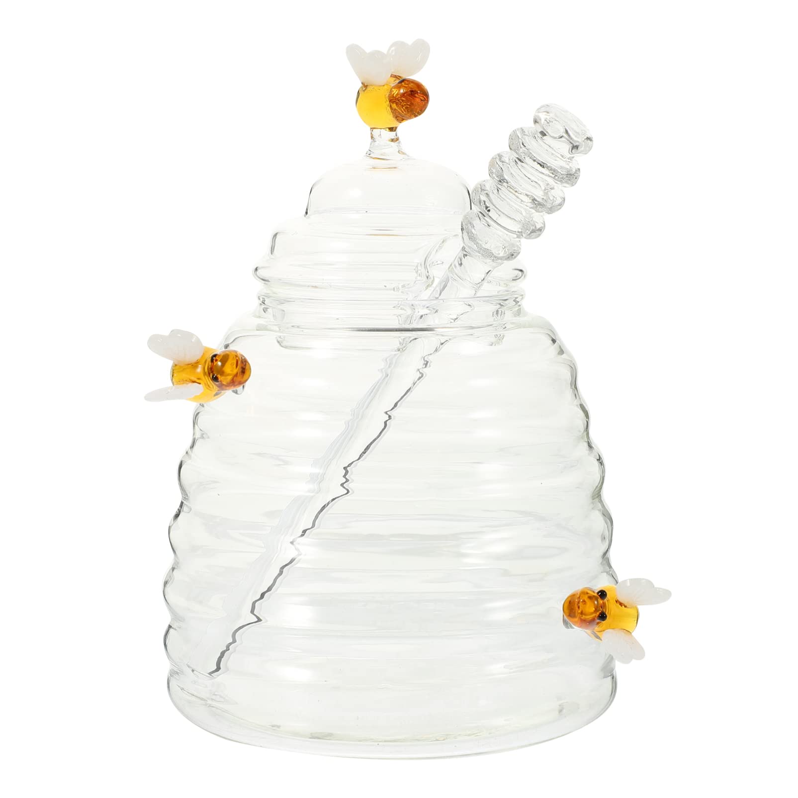DOITOOL Glass with Dipper Sticks - 1set Beehive Honey Pot and Dispenser - Clear Sauce Jar and Container for Home Kitchen