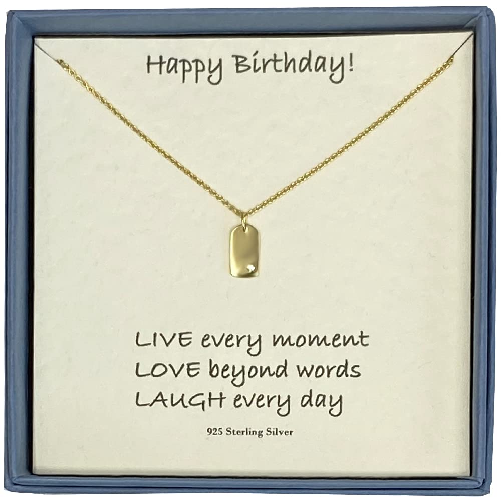 Strictly Gifts Happy Birthday Card with Necklace and message for Women Girls Mum Grandmother Sister Friend Girlfriend Wife (Gold Dog Tag)